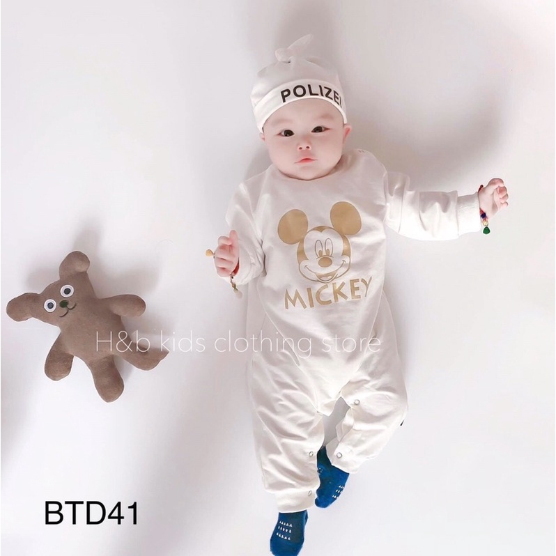 Bộ bodysuit dài tay cho bé trai bé gái kèm mũ, đồ bộ liền thân cho bé, quần áo trẻ em thu đông