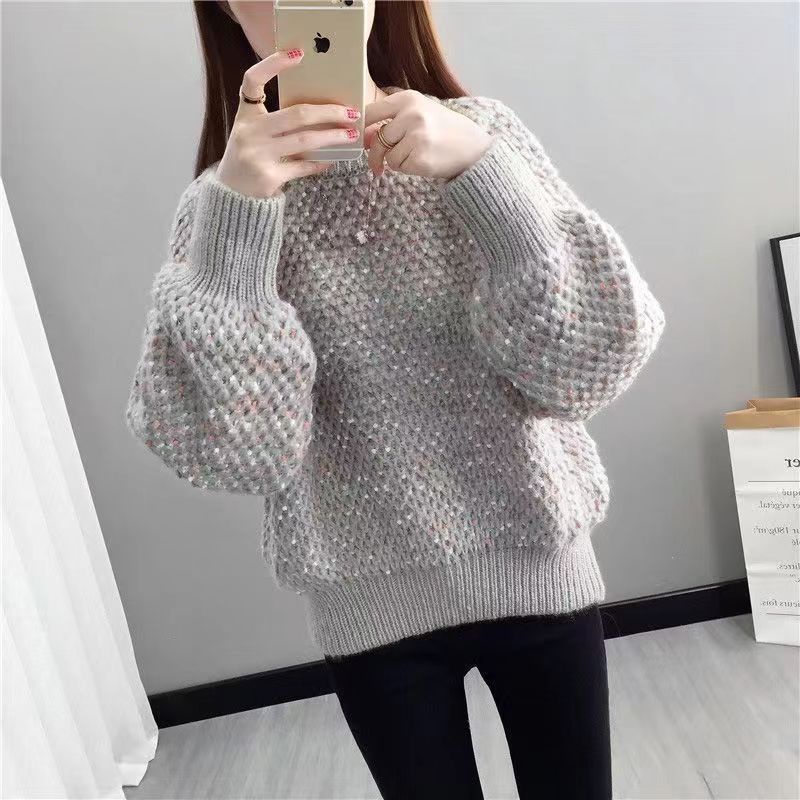 Áo Sweater Dệt Kim Cổ Tròn Dáng Rộng Thời Trang Thu Đông