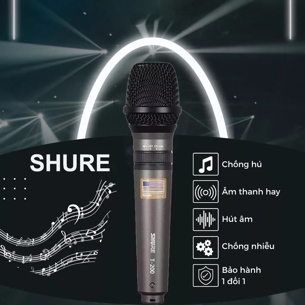Micro Hát Karaoke Có Dây Shure Ta200 Hàng USA Xịn Nhạy, Chống Hú, Chống Nhiễu Tốt Dây Dài 5M