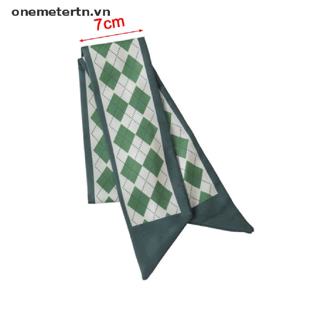 Onemetertn Khăn Choàng Lụa Voan Dài In Họa Tiết Hình Học Chữ Cái Màu Xanh Lá