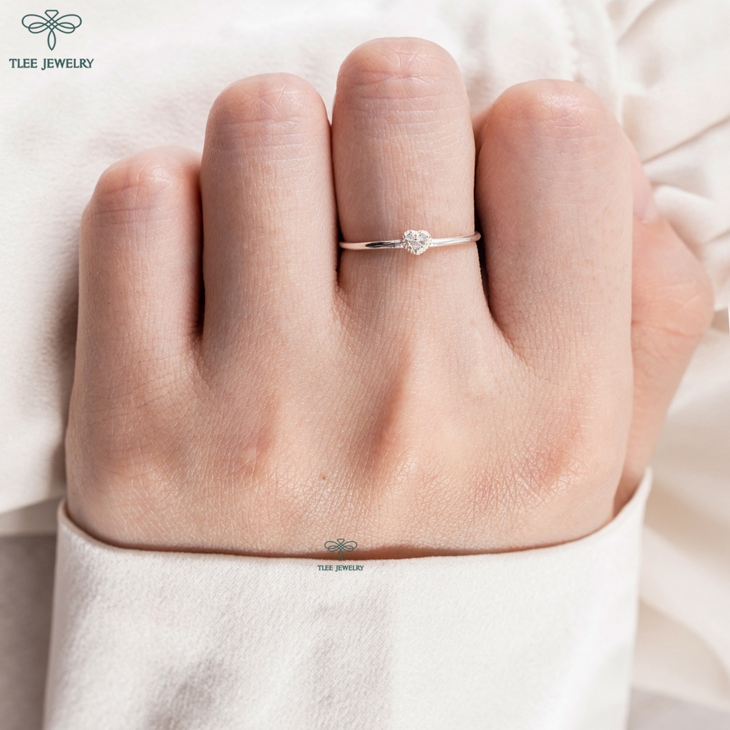 Nhẫn bạc nữ TLEE tim ba viên đá mini cao cấp TleeJewelry A0270