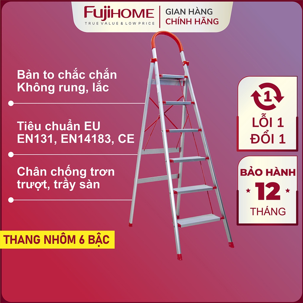 Thang ghế nhôm tay vịn chữ A bản to 4 - 5 - 6 bậc từ 1,4m - 1