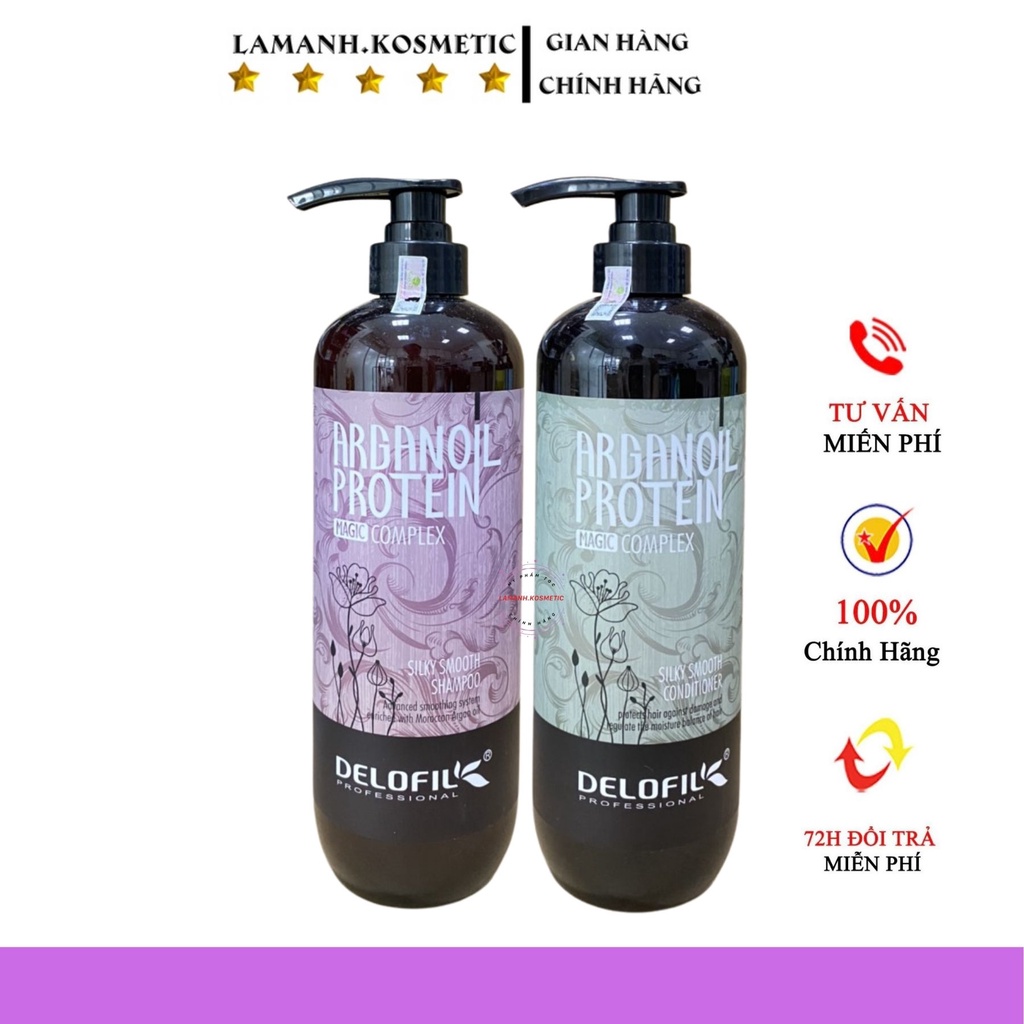 Cặp Dầu Gội Dầu Xả Delofil Arganoil Protein Phục Hồi sạch Gàu, Siêu Mượt 500ml x 2