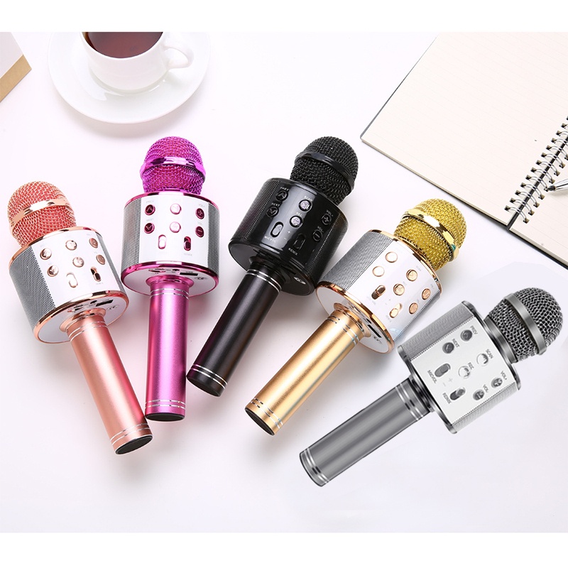 Micro Bluetooth Không Dây WS-858 Hát Karaoke Micro Bluetooth Không Dây Kèm Loa Mic Hát Karaoke Mini Hát Loa Chất
