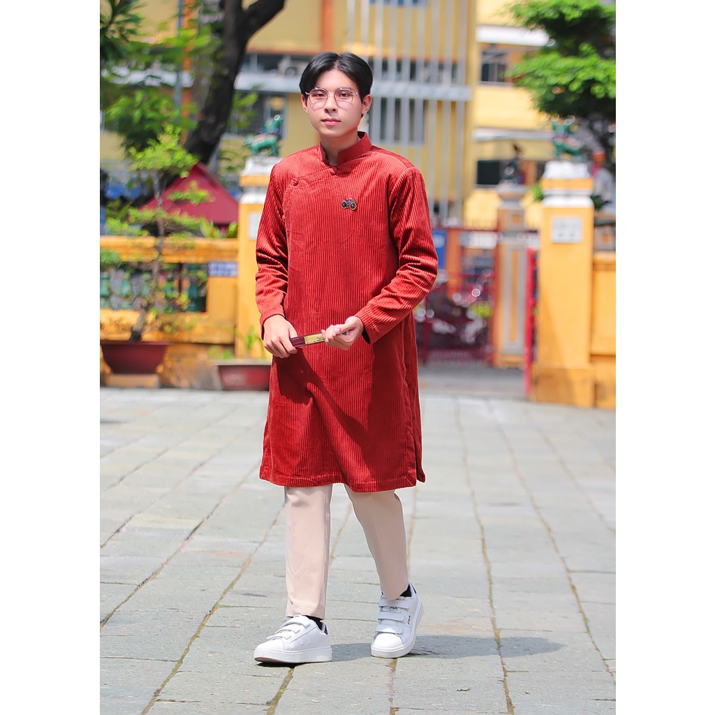 Áo dài nam cách tân màu Nâu phong cách hoài cổ