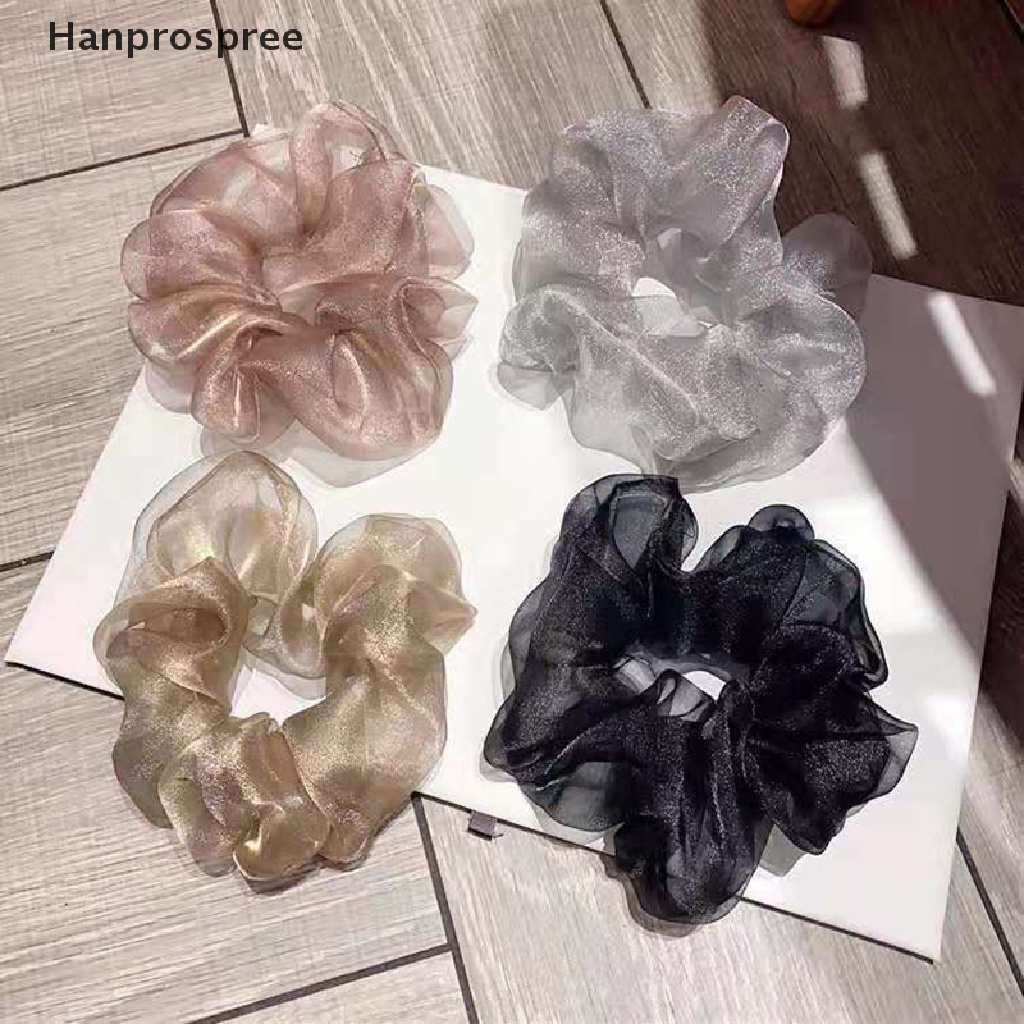 Hanprospree > Dây Buộc Tóc Cao Su Co Giãn Phối Lưới Màu Trơn Phản Quang Cỡ Lớn Cho Nữ