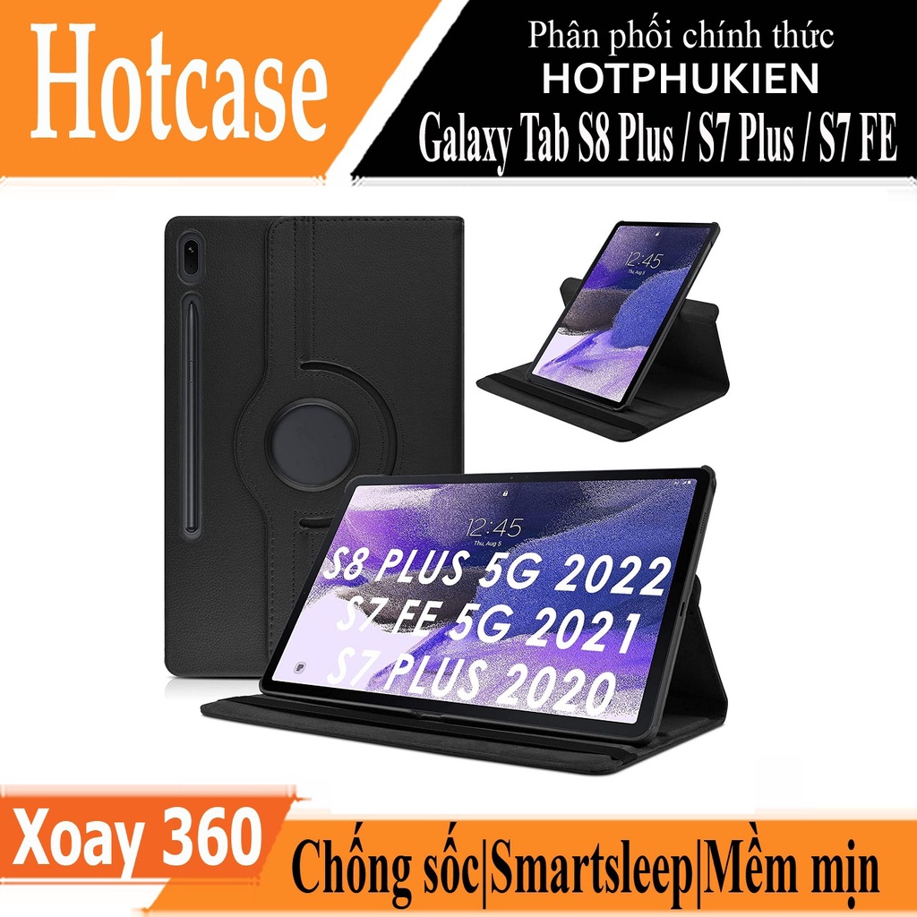 Case bao da Samsung Galaxy Tab S8 Plus / Tab S7 Plus / S7 FE 12.4 inch xoay 360 độ hiệu HOTCASE - hotphukien phân phối