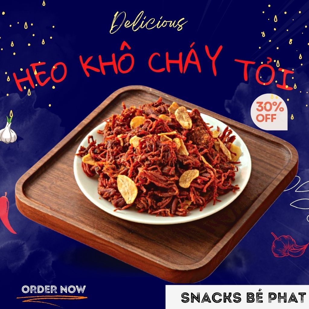 Khô heo cháy tỏi 300g, khô heo cực ngon, siêu rẻ- SNACKS BÉ PHẠT