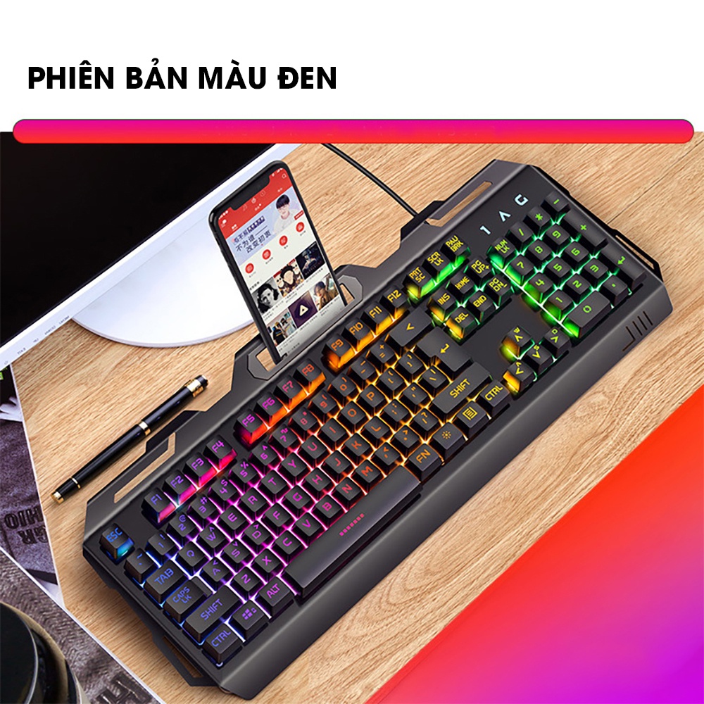 Bàn phím máy tính giả cơ SIDOTECH V2 có dây gaming 104 key đèn led rgb chống nước khung kim loại cứng cáp chống va đập