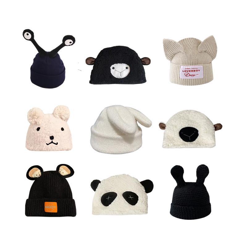 Mũ Len Dệt Kim Phối Tai Thỏ / Gấu Dễ Thương Thời Trang Mùa Đông Cho Nữ