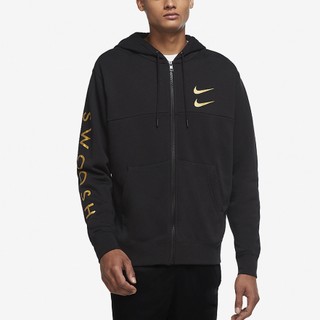 Áo khoác nike sportswear swoosh full zip hoodie - black gold