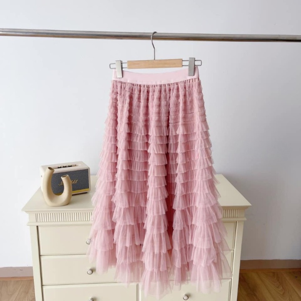 Chân váy dài hàng QCCC, chân váy ren tầng, cạp chun bọc vải dày dặn hàng loại 1