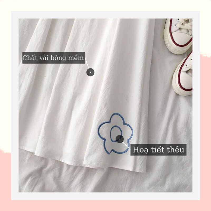 Chân váy dài chữ a dáng xoè hàn quốc dành cho người mập,chân váy dài bigsize lưng thun quảng châu dễ thương màu trắng 06