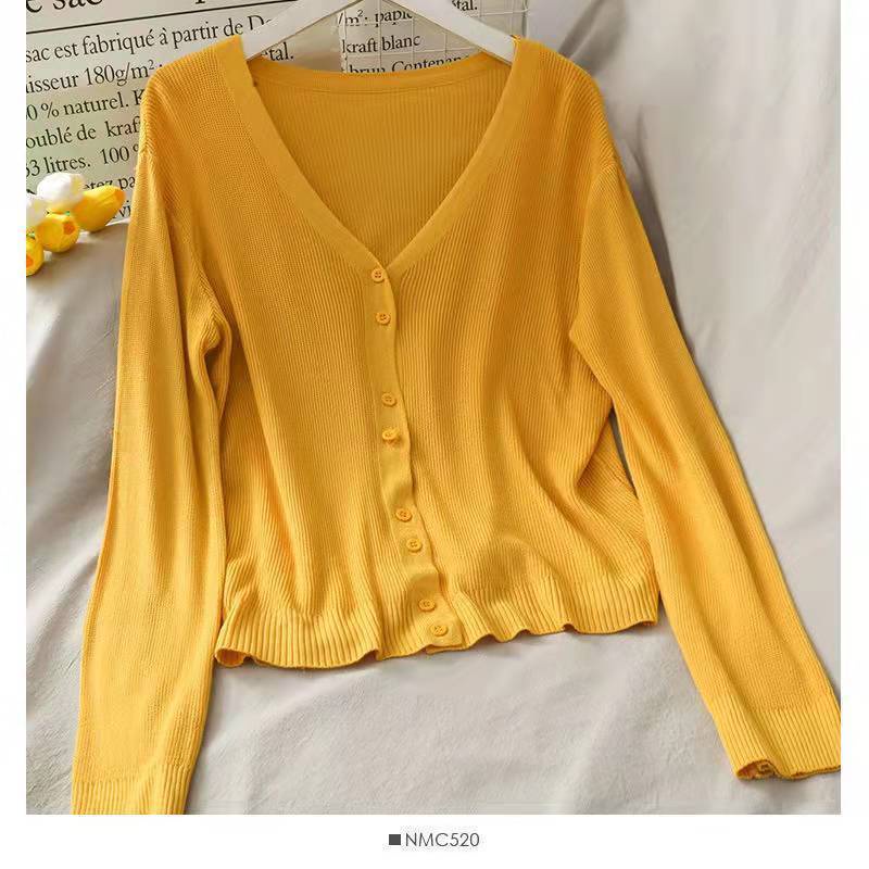 [Giao Ngay] Áo Khoác Cardigan Dệt Kim Ngắn Chống Nắng Tay Dài Eo Cao Một Hàng Nút Cài Màu Trơn Phong Cách Mới Mùa Xuân Hè Cho Nữ Tren