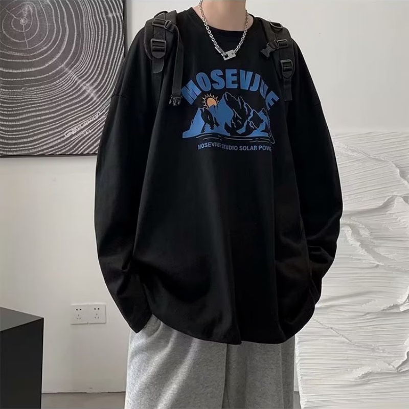 Áo Thun Nam Tay Dài In Chữ Phong Cách Hip Hop Đường Phố Hàn Quốc Cỡ Lớn M-5XL