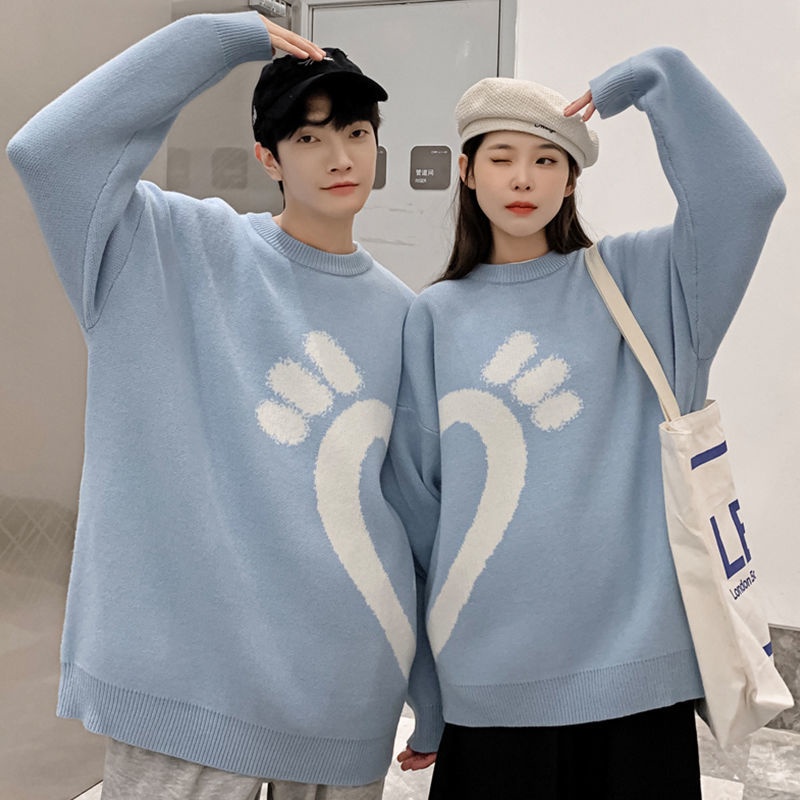 Áo Sweater Cặp Đôi Dày Dặn Phong Cách Giáng Sinh Năm Mới Trái Tim Phong Cách Thu Đông Siêu Hot