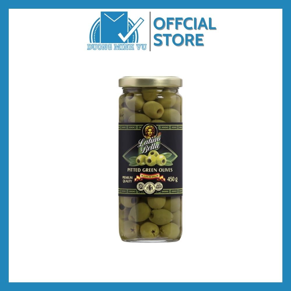 Trái Ô liu xanh không hạt Latino Bella Pitted Green Olives 450g