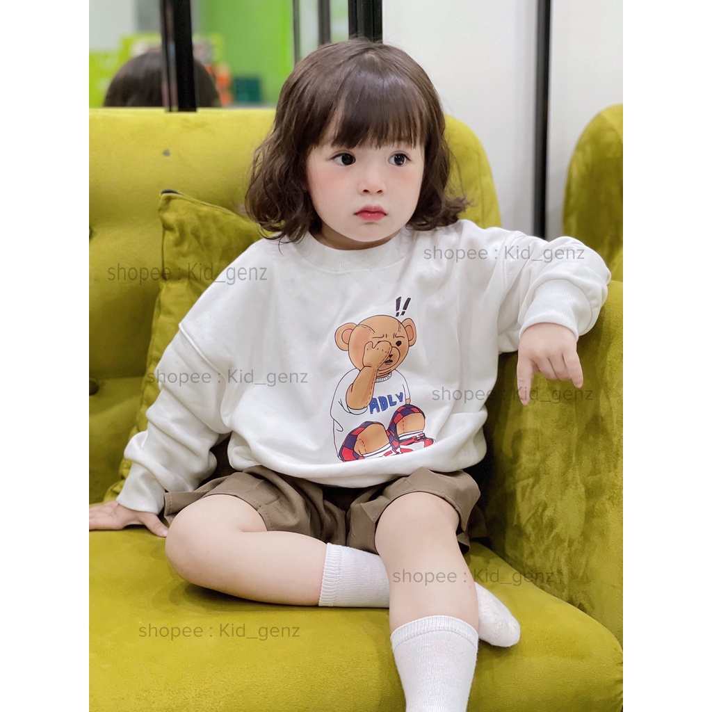 Áo sweater ADLV tedy summer cho bé , áo nỉ cổ tròn trẻ em unisex , Kid_genZ