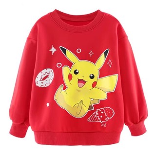 Áo nỉ da cá trẻ em màu Đỏ diện Tết hình Pikachu Thu đông