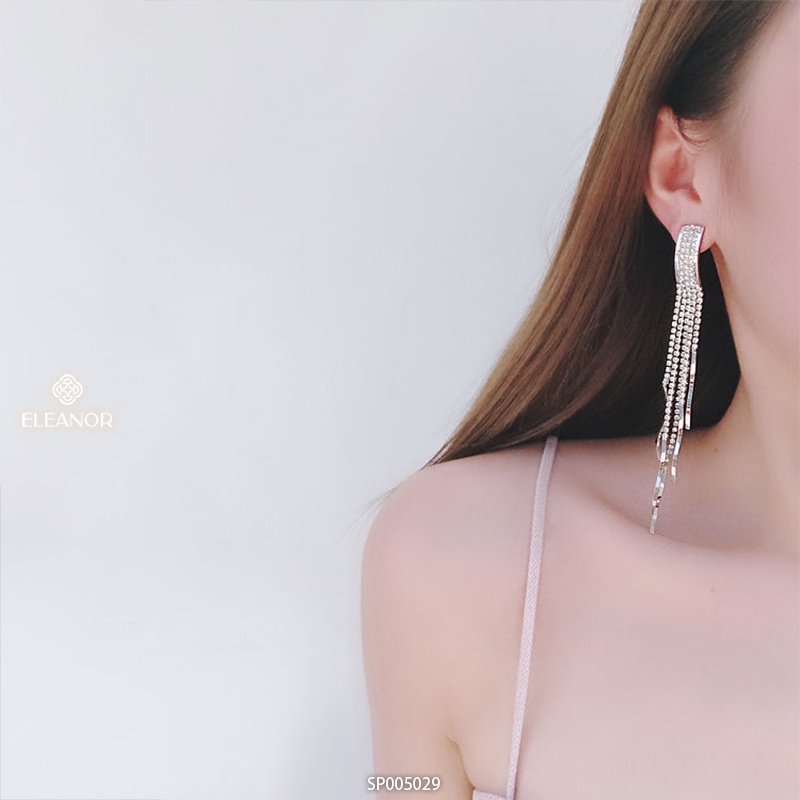 Bông tai nữ dáng dài Eleanor Accessories tua rua đính đá phụ kiện trang sức 5029