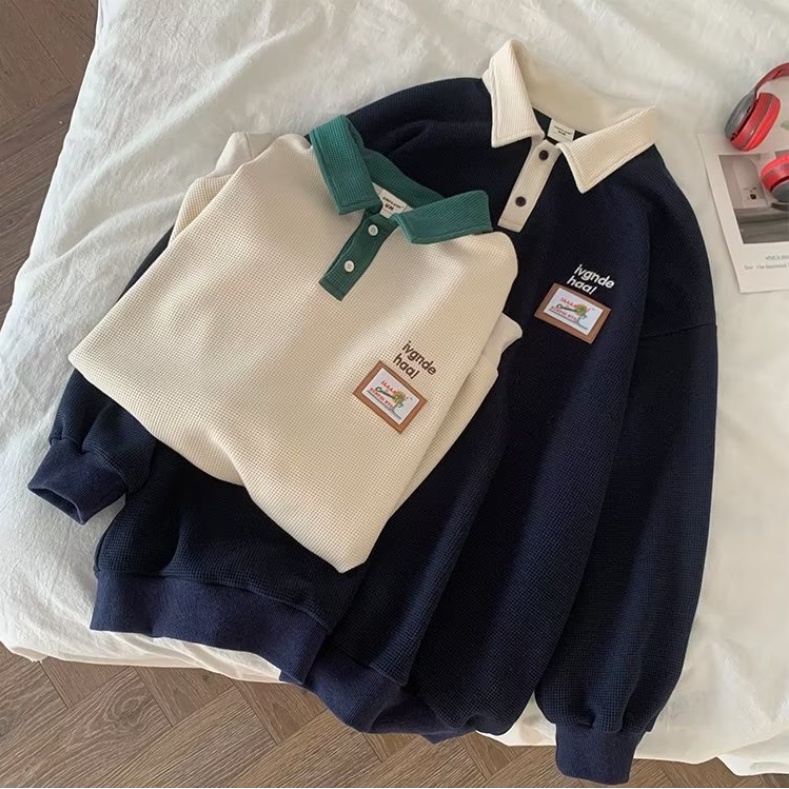 Áo Sweater Polo Dáng Rộng Đơn Giản Thời Trang Hàn Quốc Cho Nam Nữ