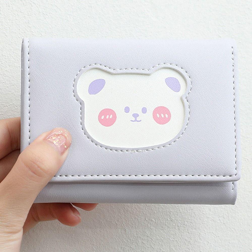 Ví Tiền Da PU Màu Trơn In Hình Gấu Vintage Thanh Lịch Cho Nữ