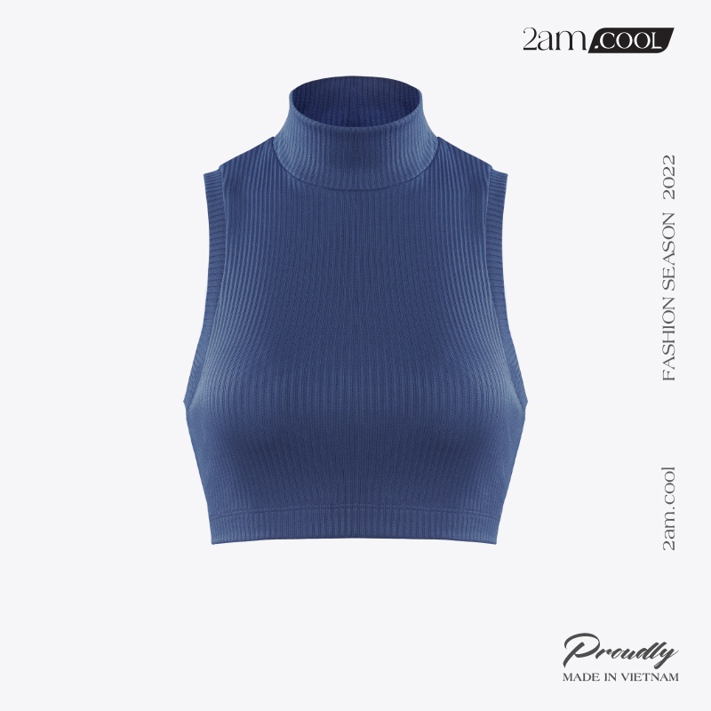 Áo Croptop Nữ Ba Lỗ Cổ Lọ Chất Liệu Cotton Gân Sọc Nhiều Màu Dày Dặn 2AM