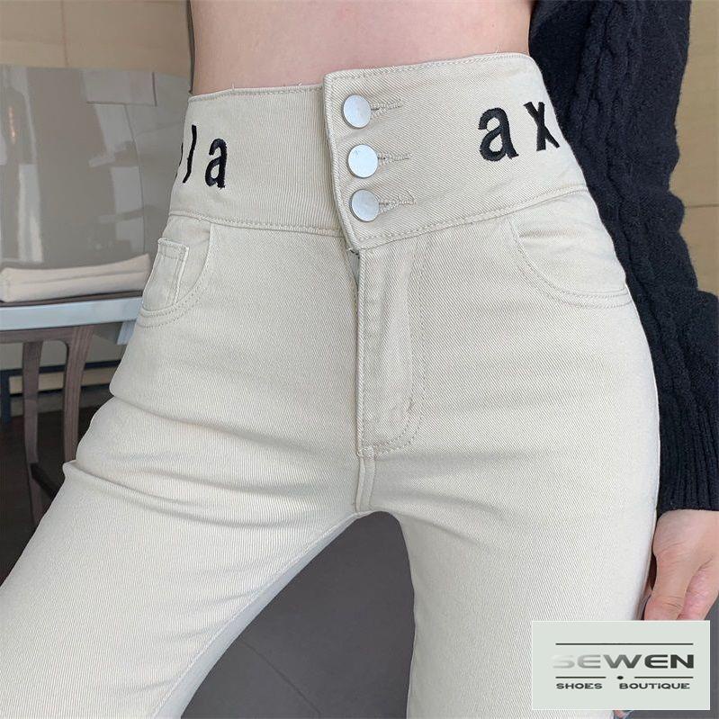 Quần Legging Lưng Cao Dáng Ôm Thêu Họa Tiết Phong Cách Mới Cho Nữ