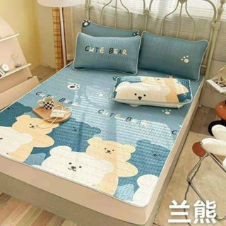 Chiếu điều hòa cao su non gồm ga trải giường kèm 2 áo gối ga điều hòa kích thước 1m6x2m và 1m8x2m mẫu gia đình gấu xanh