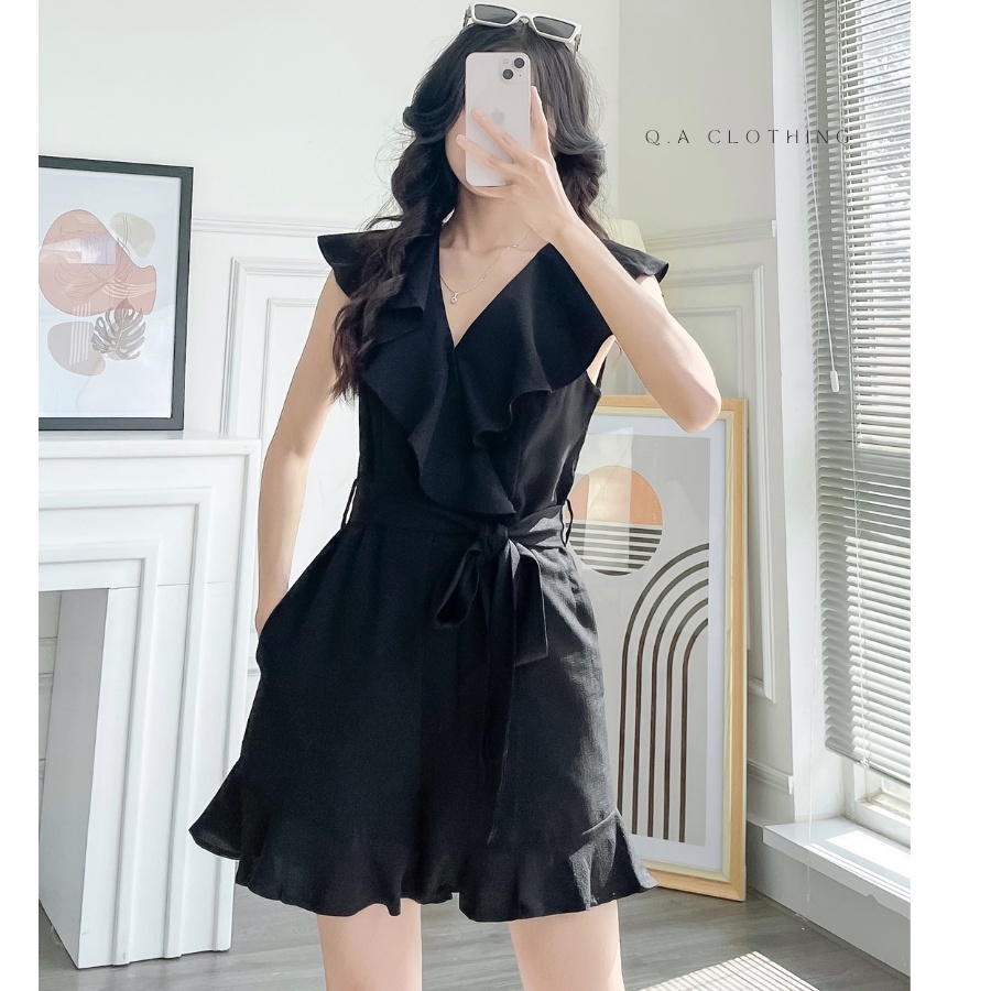 Jumpsuit nữ vải xô thắt nơ siêu tôn dáng