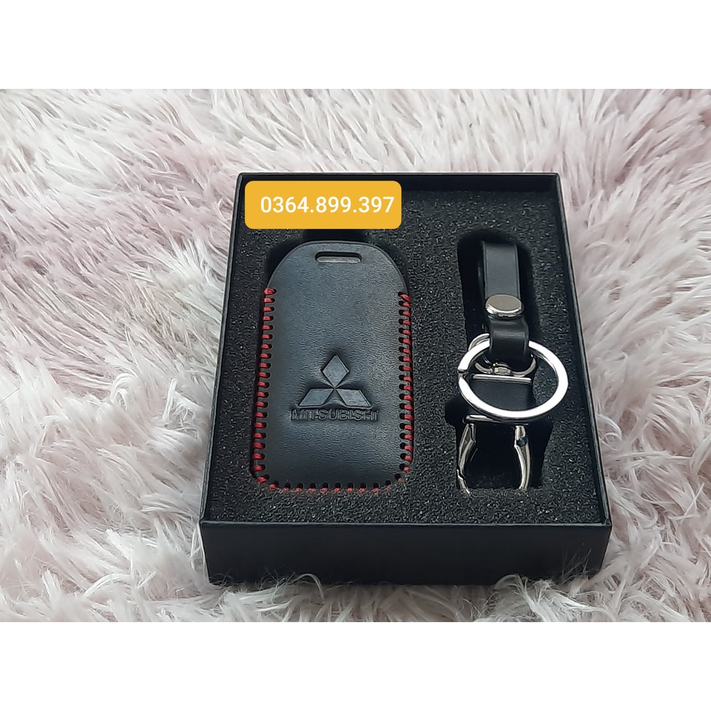 Bao da 2 lớp bọc chìa khóa xe Mitsubishi Xpander, Attrage, Outlander,Pajero