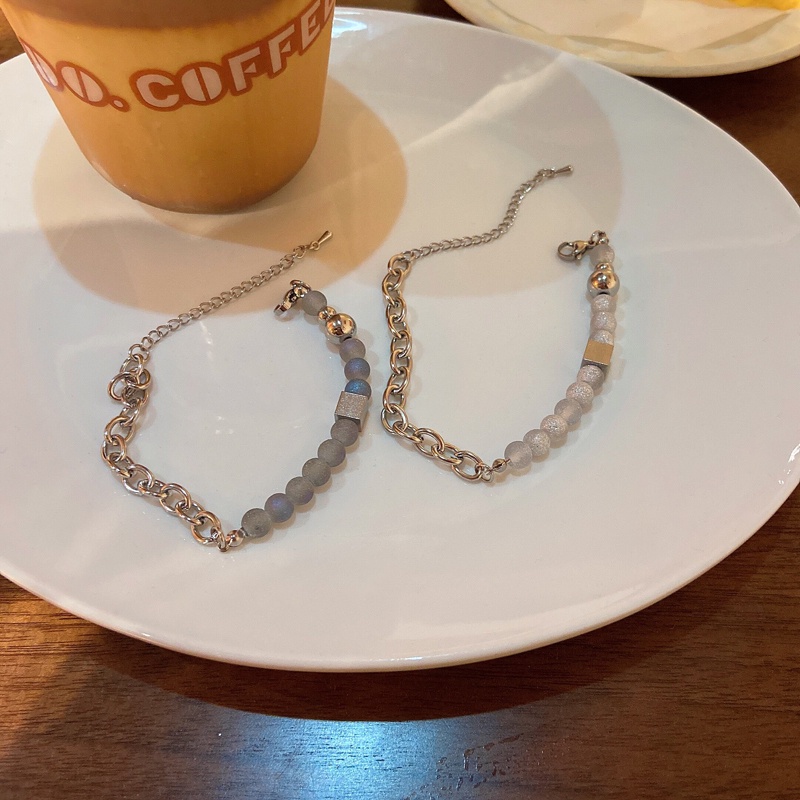 Vòng Tay Chuỗi Hạt Bằng Thép Titan Phong Cách hip hop Hàn Quốc Thời Trang Cho Nữ