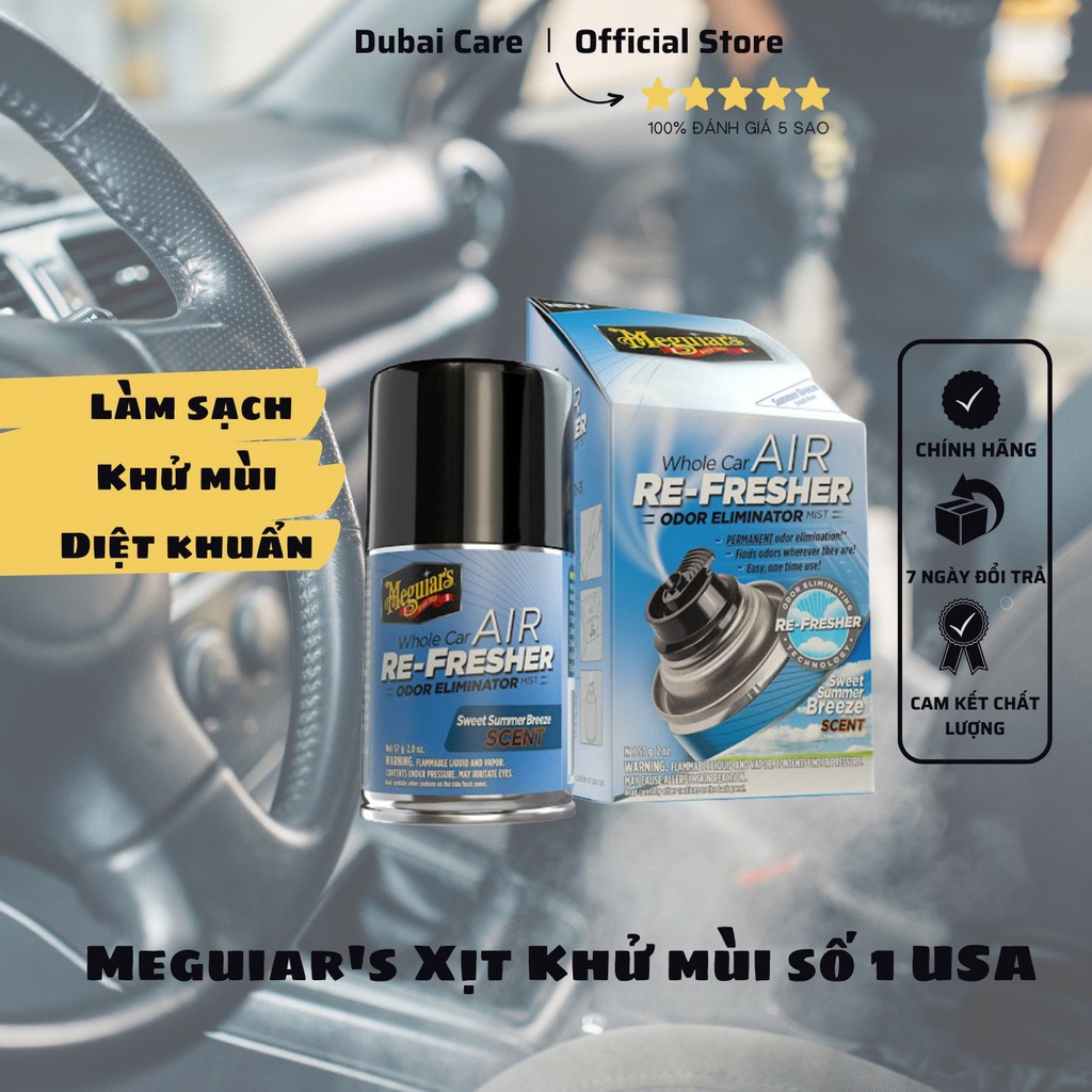 Meguiar's Xịt khử mùi, diệt khuẩn nội thất xe hơi Hương mùa hè - Air Refesher - Summer Breeze Scent - G16602, 57 g