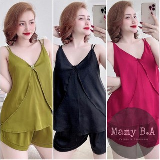 Bộ ngủ nữ dây áo 2 tầng quần đùi lụa LATIN. Đồ bộ nữ lụa cao cấp không nhăn