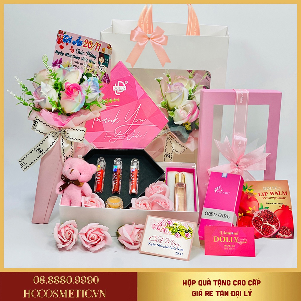 Quà tặng 20 11 sang trọng , set quà 20 11 son môi nước hoa Pháp ý nghĩa dành tặng tri ân thầy cô giáo - HCGIFTS