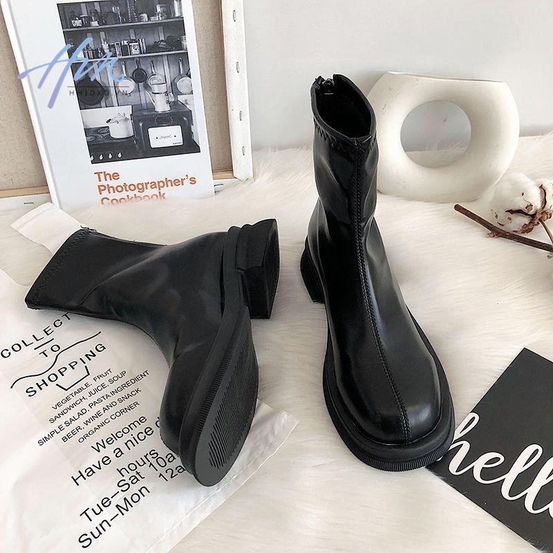 Giày Bốt Martin Mỏng Gót Dày Mũi Vuông Phong Cách Mới 2022 Cho Nữ