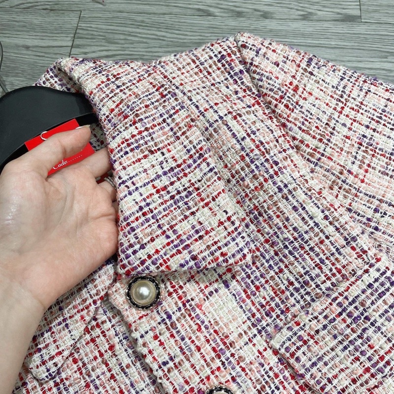 Áo dạ tweed 4 túi dáng lửng