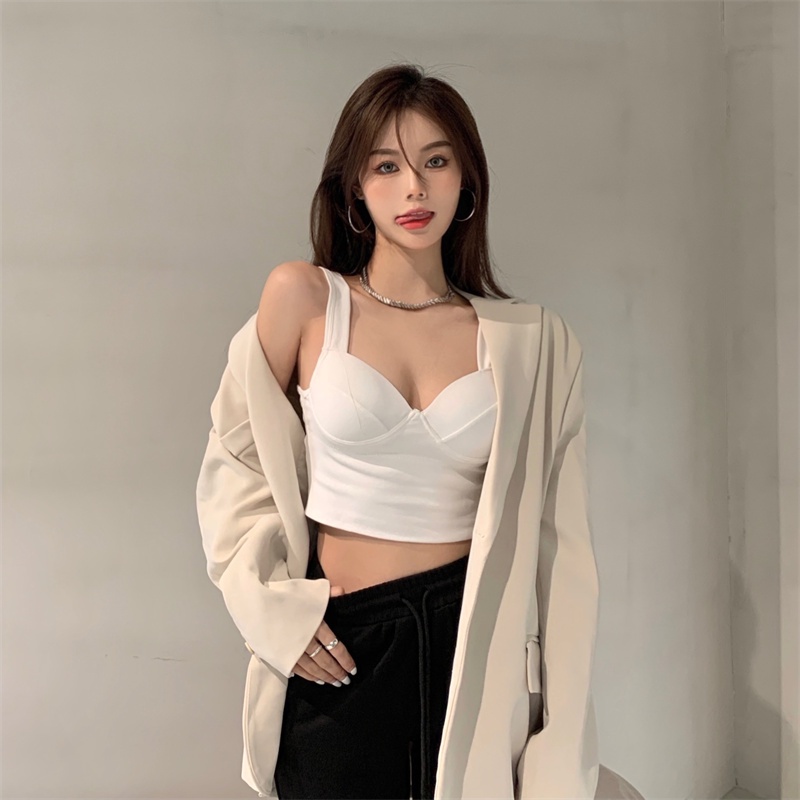 Áo hai dây SUXI cổ chữ V có mút đệm ngực màu sắc đơn giản cho nữ