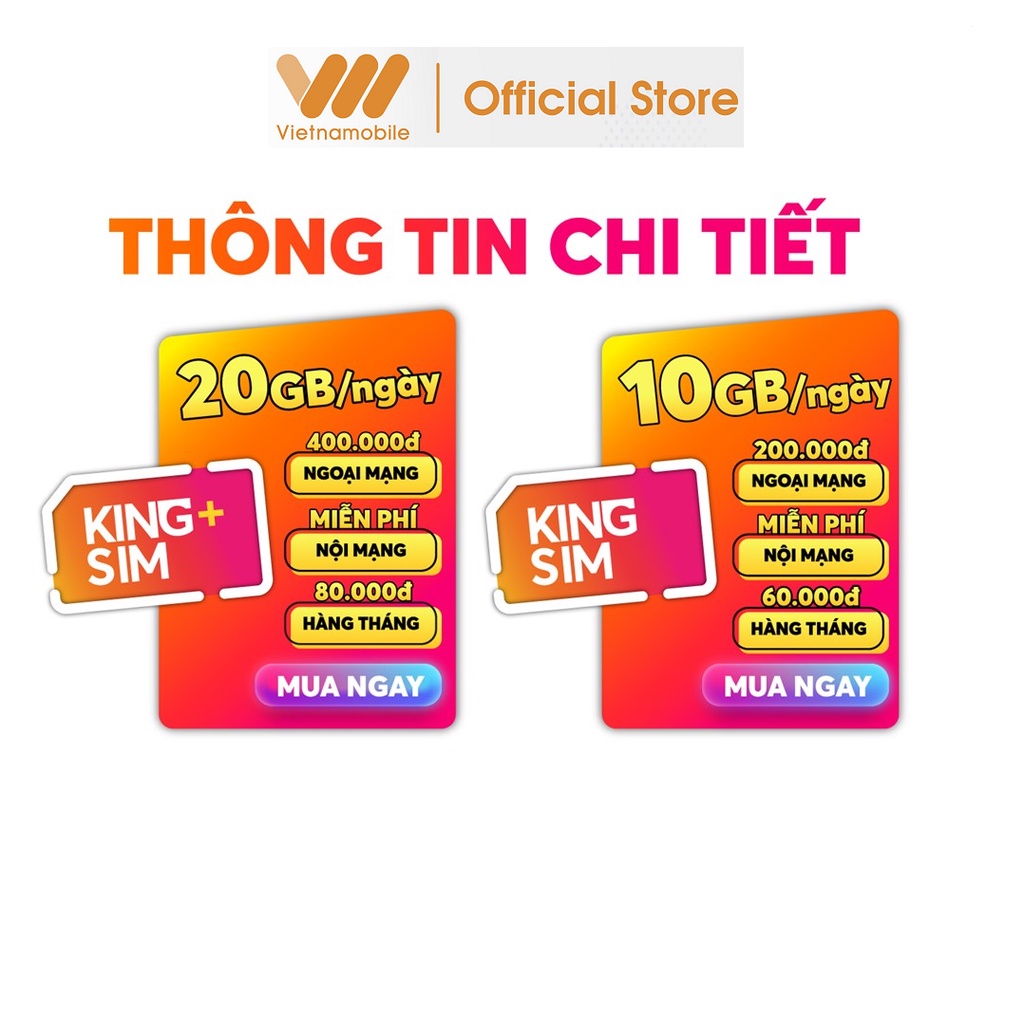 [FREE 1 Tháng] Sim Vietnamobile KING 10GB/Ngày (300GB/Tháng) + 100P Ngoại, Nội Mạng + TK 200K. Dùng Tại 19 Tỉnh Miền Nam