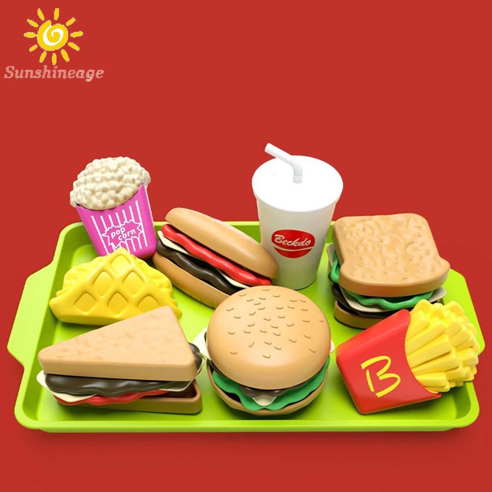 【SUNAGE】Reusable Kitchen Toy Set Plastic Food Educational Pretend Play Hamburger Pretend toys for kid【HOT Fashion】