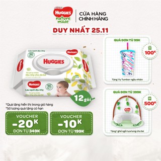 Thùng 12 gói khăn giấy ướt cho trẻ sơ sinh HUGGIES (Gói 64 tờ)