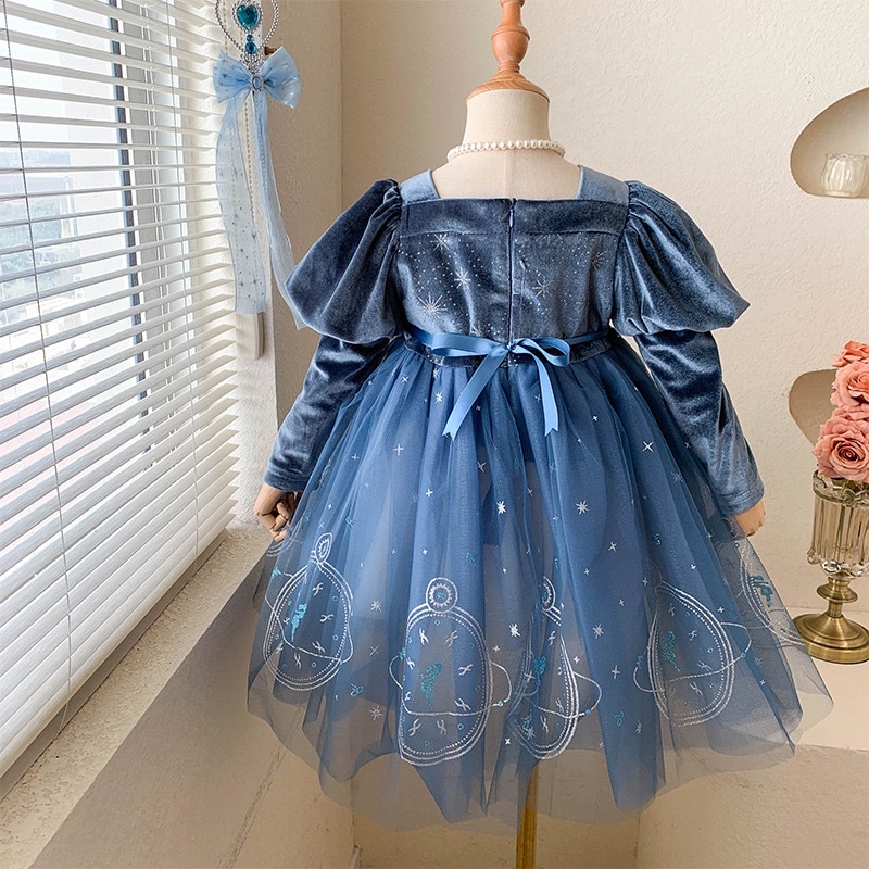 Váy Nhung Cộng Voan Công Chúa Mùa Đông Cho Bé Gái - Áo Choàng Nhung Cao Cấp