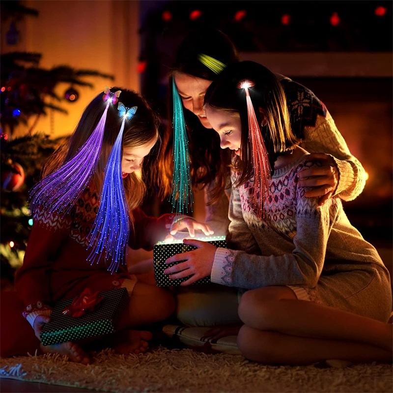 1 Kẹp Tóc Sợi Quang Đèn LED Phát Sáng Nhiều Màu