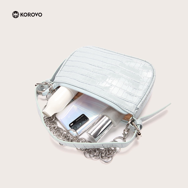 Túi xách đeo vai JASMIN NOIR vân da cá sấu phối dây xích thời trang dành cho nữ