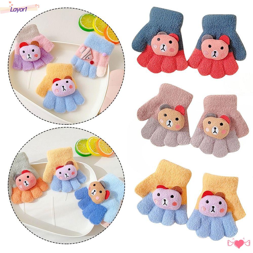 1 Đôi Găng Tay Giữ Ấm Dày Dặn Họa Tiết Gấu Hoạt Hình Dễ Thương Cho Bé
