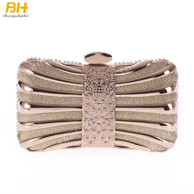 Ví Cầm Tay Dáng Vuông Nhỏ Đính Đá Bằng Hợp Kim Phong Cách Âu Mỹ Sang Trọng Cho Nữ