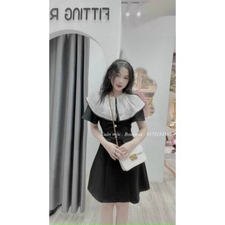 Đầm phối cổ voan trắng - đầm tay ngắn dáng á đính trắng - có túi giả hai bên - đầm thời thượng nhẹ nhàng dễ mặc mùa hè