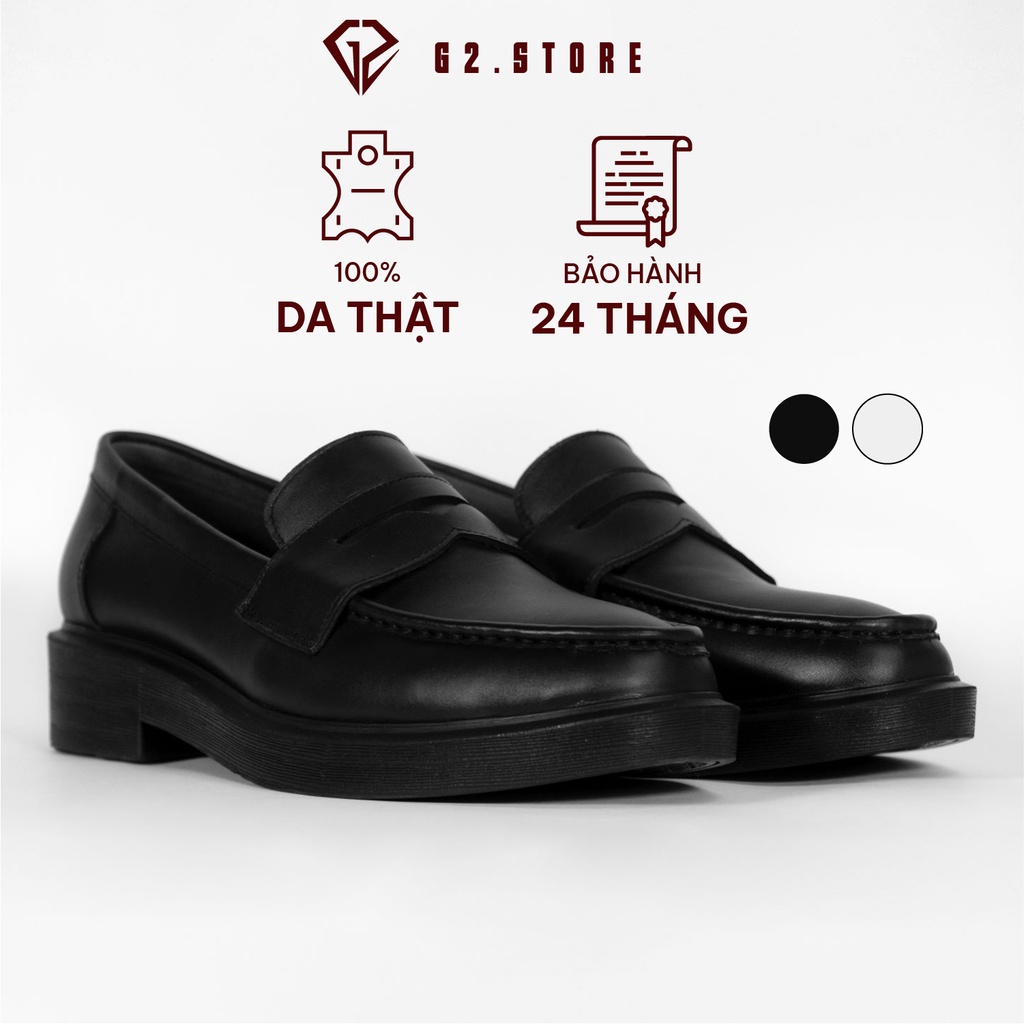 Giày Loafer đen trắng kiểu mọi bằng da bò nappa cao cấp, Giày lười nam Penny loafer kiểu giày da nam đế cao G2 Shoemaker