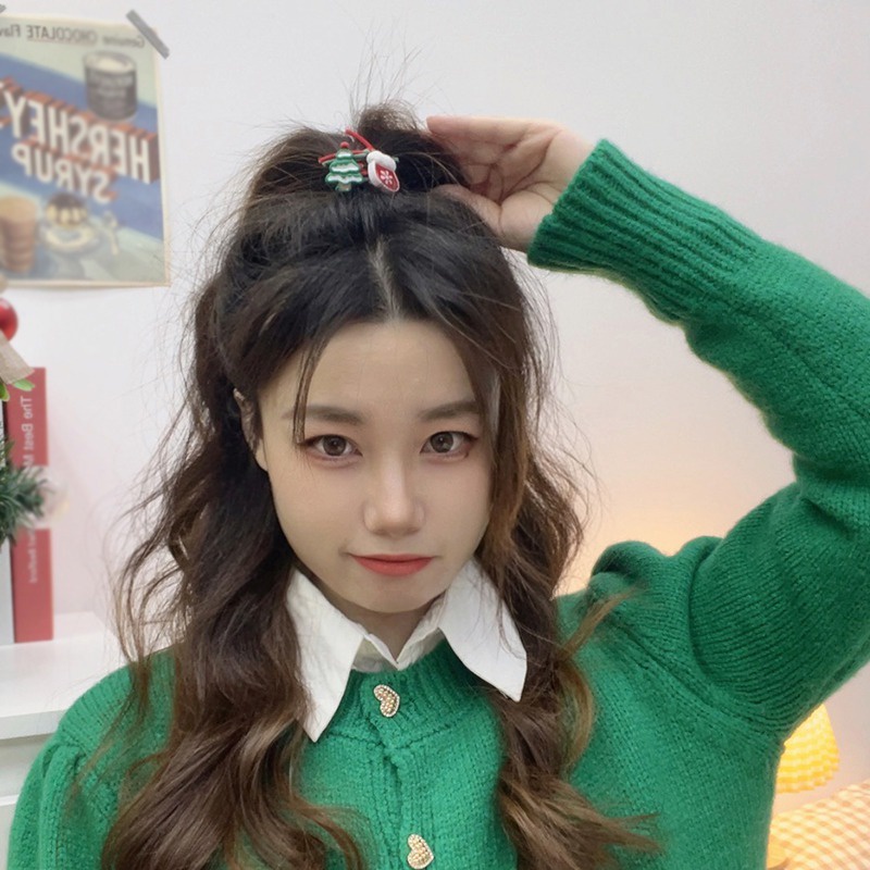 Dây Cột Tóc Hai Sợi Màu Sắc Ngọt Ngào Phong Cách Giáng Sinh