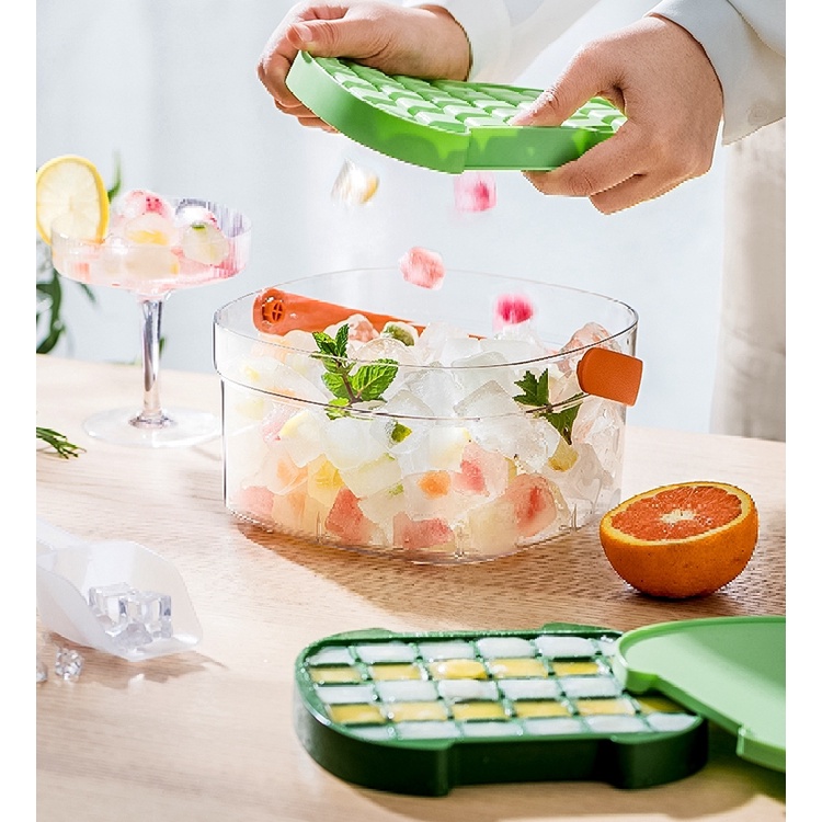 [Hàng Sẵn] Khay Đá - Khay làm đá với Thùng Tay cầm 3 Tầng dung tích lớn cho gia đình【Utah054】